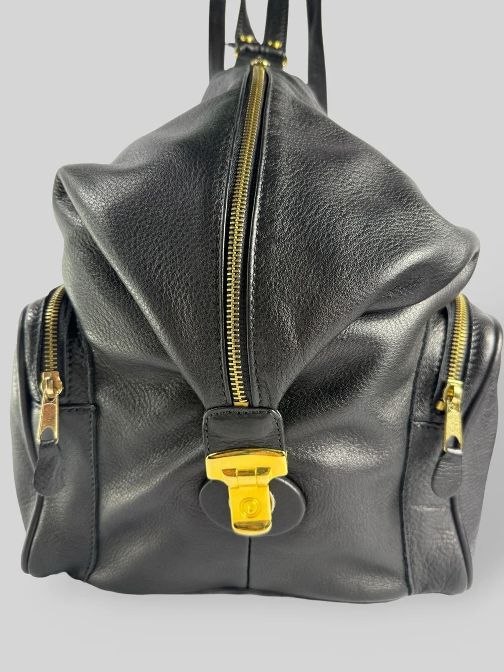 Botticelli Black Leather Backpack with Gold Hardware